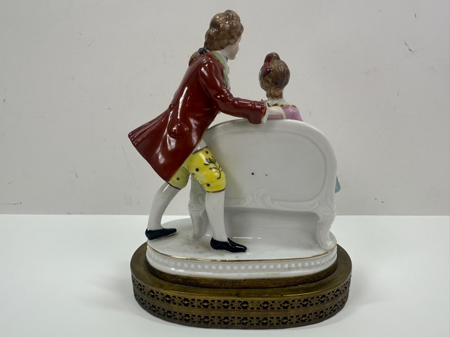 Vintage Hand Painted Porcelian Figurine On Brass Base 6W X 6.5H [Photo 4]