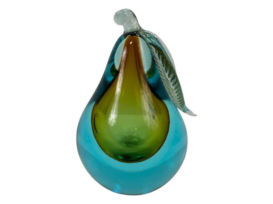 Vintage Murano Glass Sommerso Art Pear Bookend 6.5' H