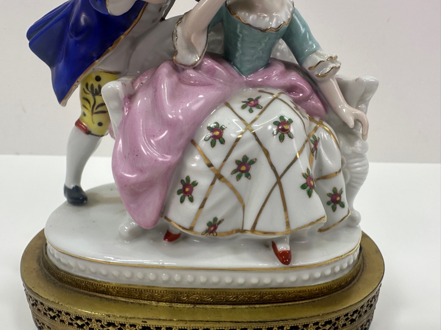 Vintage Hand Painted Porcelian Figurine On Brass Base 6W X 6.5H [Photo 3]