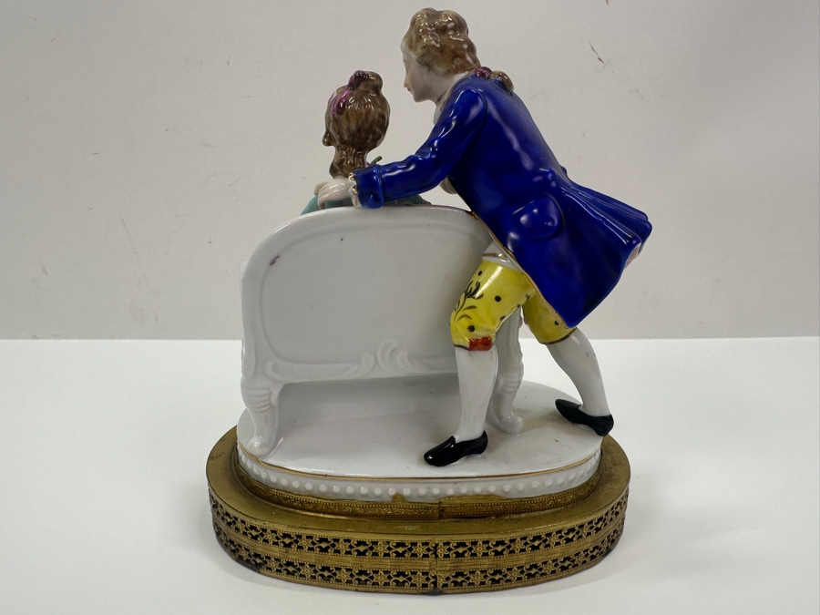 Vintage Hand Painted Porcelian Figurine On Brass Base 6W X 6.5H [Photo 4]