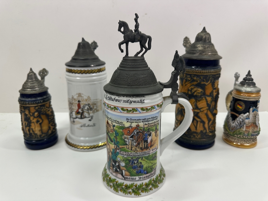 (5) Vintage German Beer Steins: Kaiser, Gerz, One Limited Edition Stein & More 6'H To 9.5'H [Photo 6]