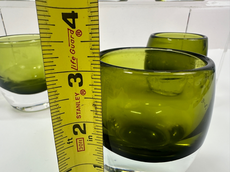 Set of (6) Crate & Barrel Emerald Green Glass Votive Candle Holders 3.2' H [Photo 5]