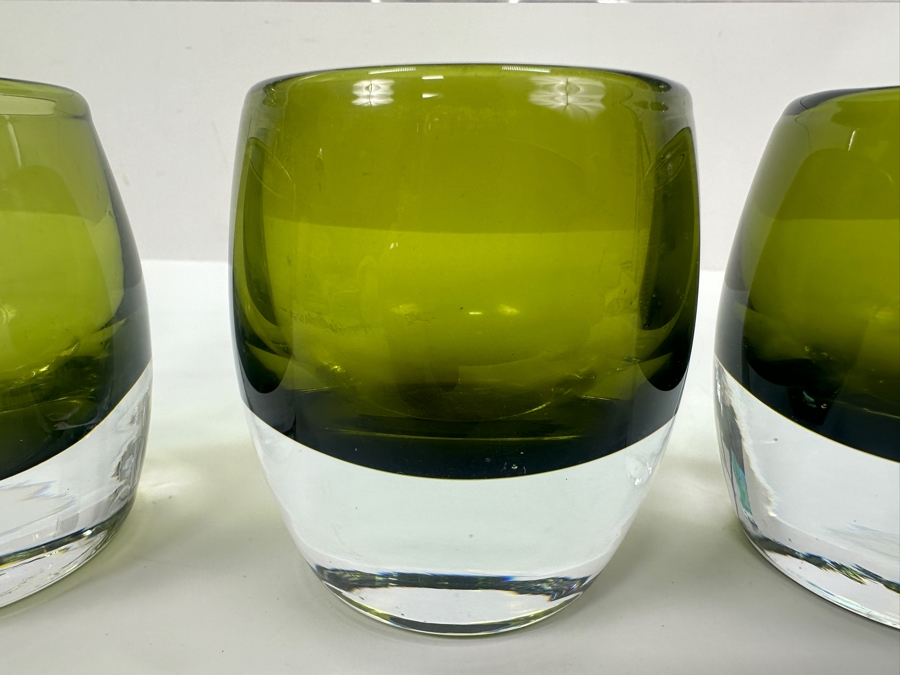 Set of (6) Crate & Barrel Emerald Green Glass Votive Candle Holders 3.2' H [Photo 2]