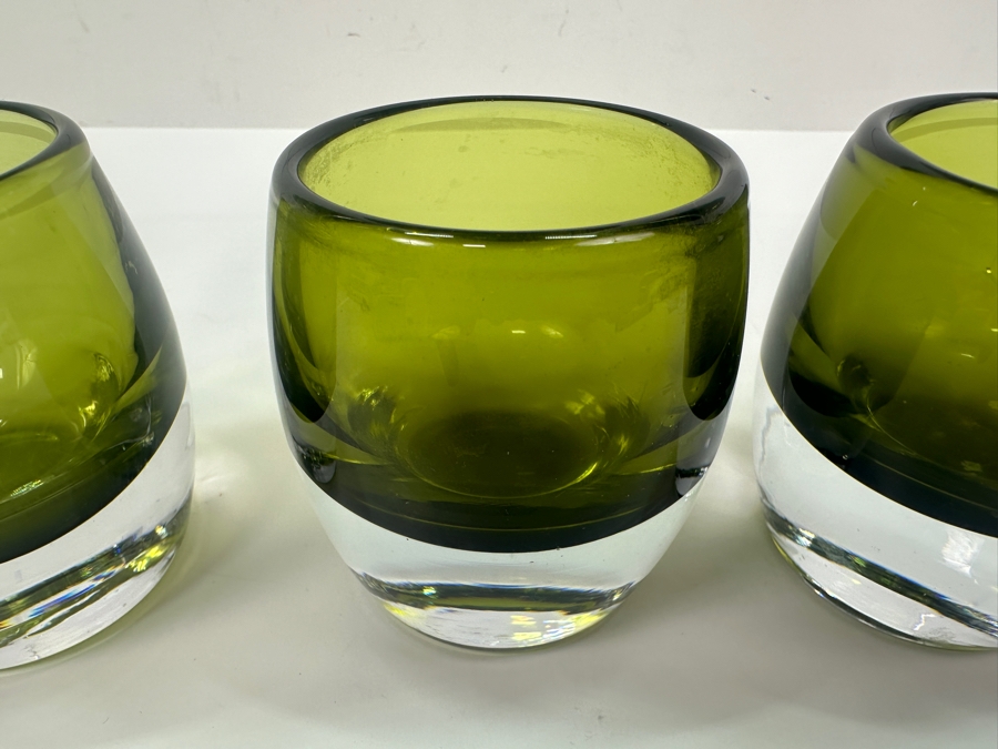 Set of (6) Crate & Barrel Emerald Green Glass Votive Candle Holders 3.2' H [Photo 3]