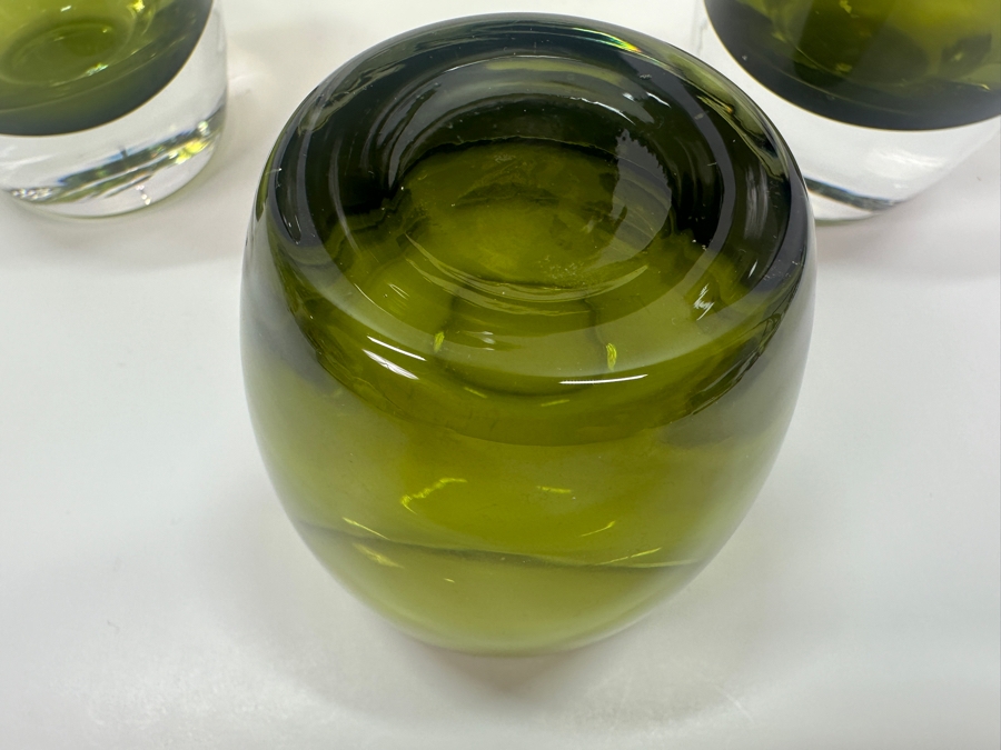 Set of (6) Crate & Barrel Emerald Green Glass Votive Candle Holders 3.2' H [Photo 4]