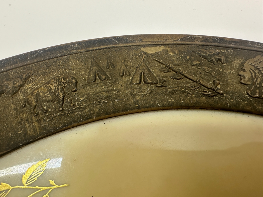 Fisher Sterling Silver Rimmed California Indians Trophy Plate With 10.5' Lenox Rhodora Plate P 471 - Plate Weighs Approximately 510g (Total Weight 785g) - Apx Sterling Silver Weight Is 275g - Apx Silver Melt Value = $270 [Photo 3]