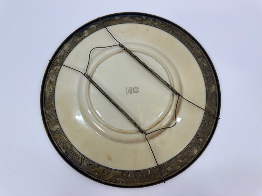 Fisher Sterling Silver Rimmed California Indians Trophy Plate With 10.5' Lenox Rhodora Plate P 471 - Plate Weighs Approximately 510g (Total Weight 785g) - Apx Sterling Silver Weight Is 275g - Apx Silver Melt Value = $270 [Photo 6]