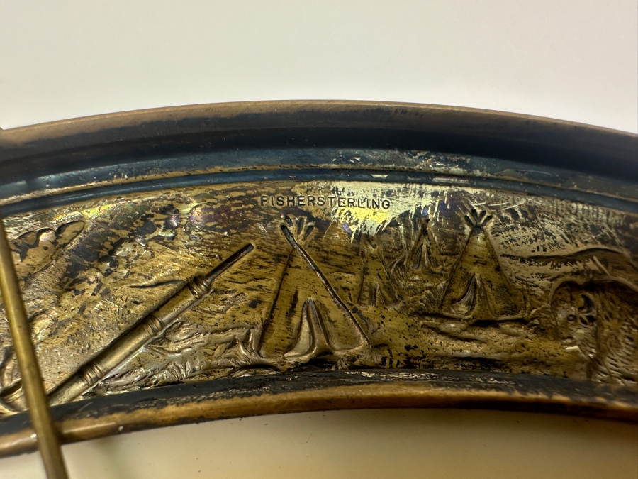 Fisher Sterling Silver Rimmed California Indians Trophy Plate With 10.5' Lenox Rhodora Plate P 471 - Plate Weighs Approximately 510g (Total Weight 785g) - Apx Sterling Silver Weight Is 275g - Apx Silver Melt Value = $270 [Photo 5]