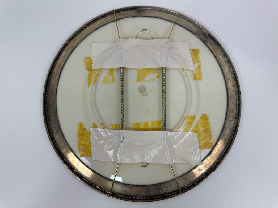 Fisher Sterling Silver Rimmed California Indians Trophy Plate Engraved 'Skeet Shooting 1964' W/ 10.5' Native American Harry Held Lenox Plate - Plate Weighs Apx 510g (Total Weight 703g) - Apx Sterling Silver Weight Is 193g - Apx Silver Melt Value = $190 [Photo 9]