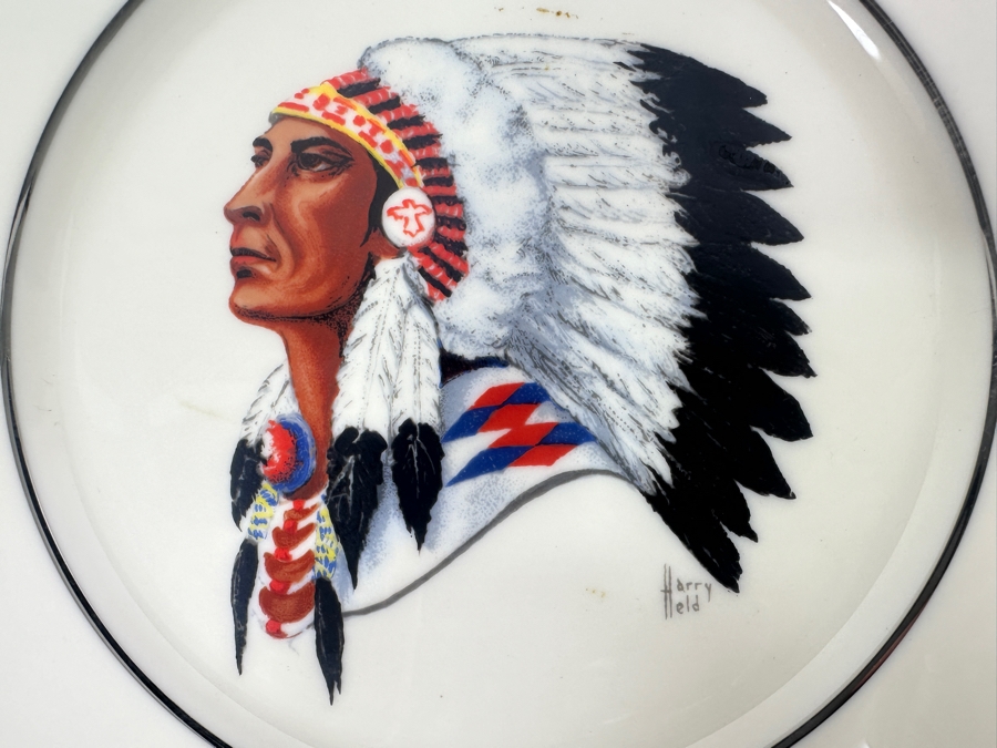 Fisher Sterling Silver Rimmed California Indians Trophy Plate Engraved 'Skeet Shooting 1964' W/ 10.5' Native American Harry Held Lenox Plate - Plate Weighs Apx 510g (Total Weight 703g) - Apx Sterling Silver Weight Is 193g - Apx Silver Melt Value = $190 [Photo 8]