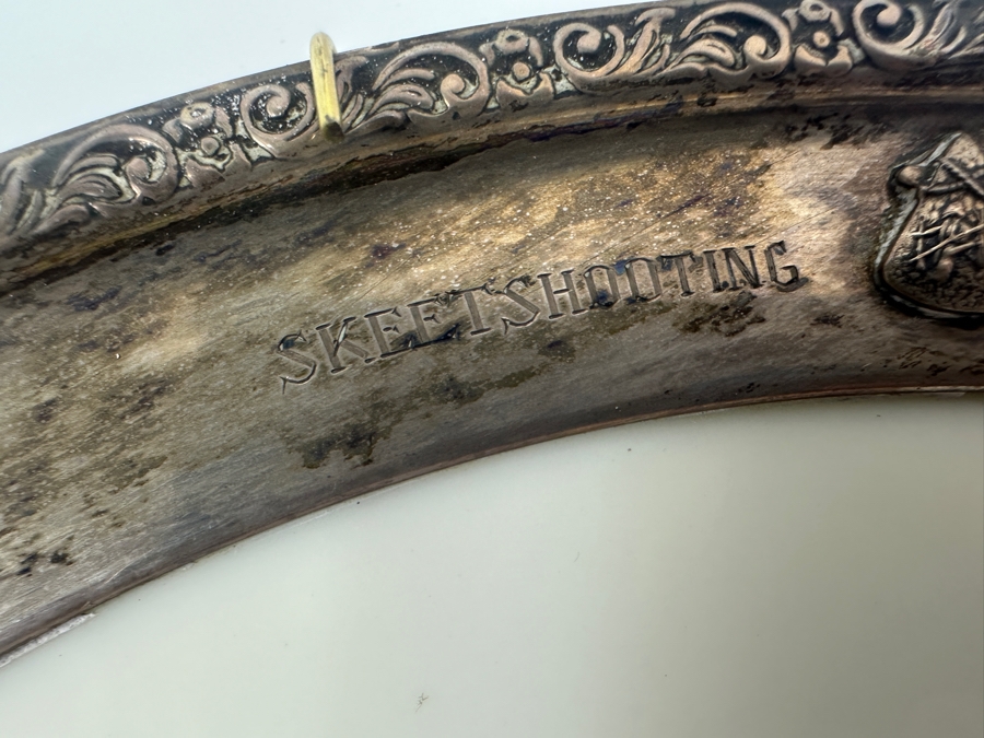 Fisher Sterling Silver Rimmed California Indians Trophy Plate Engraved 'Skeet Shooting 1964' W/ 10.5' Native American Harry Held Lenox Plate - Plate Weighs Apx 510g (Total Weight 703g) - Apx Sterling Silver Weight Is 193g - Apx Silver Melt Value = $190 [Photo 4]