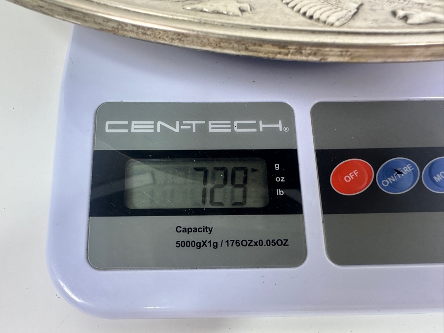 Fisher Sterling Silver Rimmed California Indians Trophy Plate With 10.5' Ming By Lenox Plate - Plate Weighs Approximately 510g (Total Weight 729g) - Apx Sterling Silver Weight Is 219g - Apx Silver Melt Value = $215 [Photo 11]