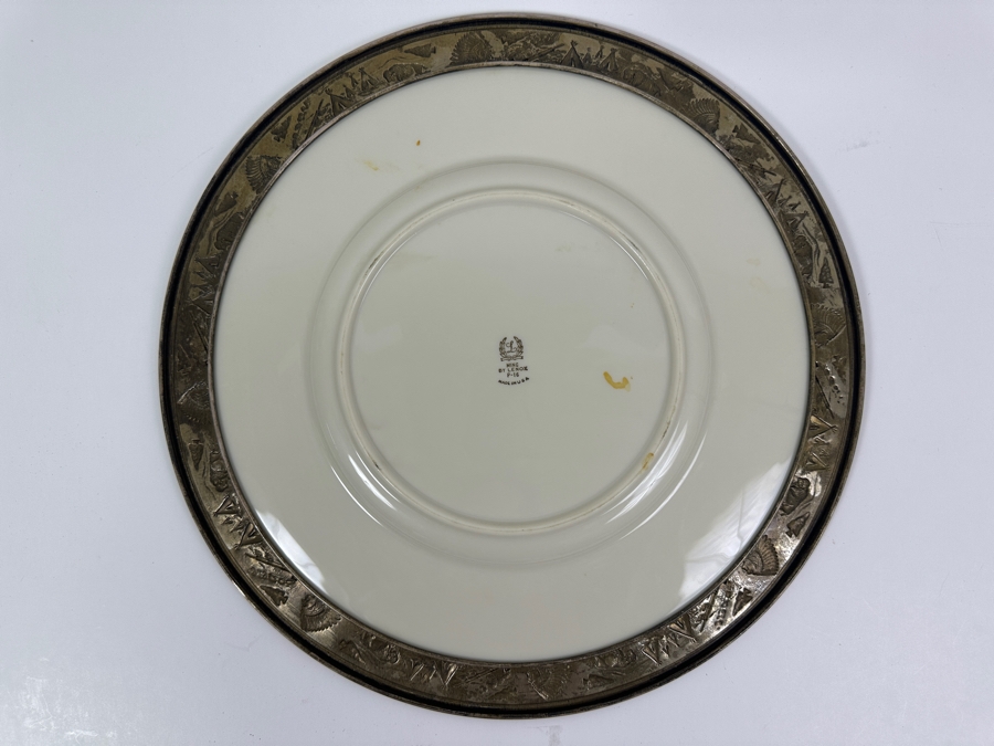 Fisher Sterling Silver Rimmed California Indians Trophy Plate With 10.5' Ming By Lenox Plate - Plate Weighs Approximately 510g (Total Weight 729g) - Apx Sterling Silver Weight Is 219g - Apx Silver Melt Value = $215 [Photo 6]