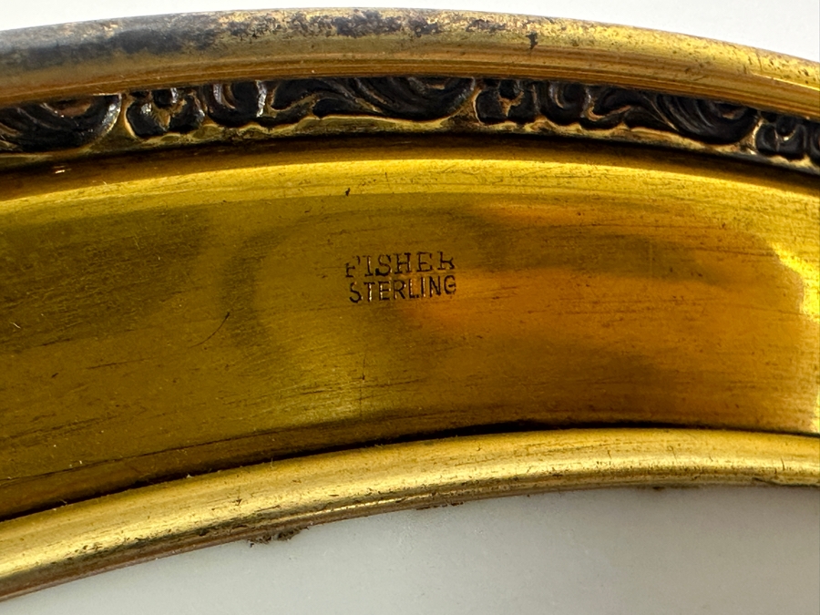 Fisher Sterling Silver Rimmed California Indians Trophy Plate Engraved 'Skeet Class Champion' With 10.5' Sharon By Lenox Plate - Plate Weighs Approximately 510g (Total Weight 706g) - Apx Sterling Silver Weight Is 219g - Apx Silver Melt Value = $192 [Photo 6]