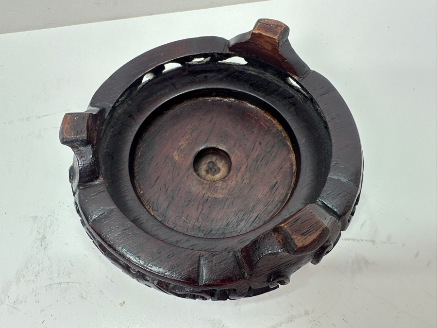 Vintage Chinese Hand Carved Cinnabar Lidded Jar With Wooden Stand 6.5'H [Photo 16]