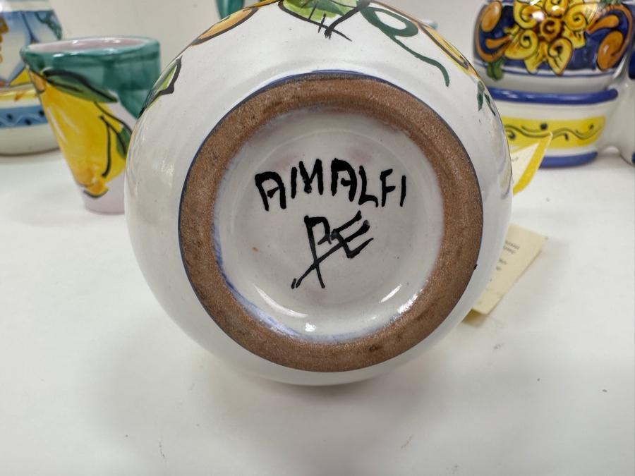 Hand Painted Italian Ceramic Lot With Bottles, Cups & Pair Of Oil & Vinegar Dispensers [Photo 9]