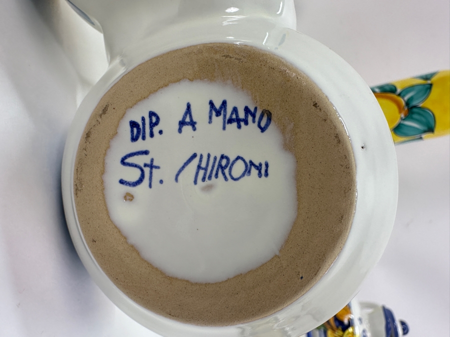 Hand Painted Italian Ceramic Lot With Bottles, Cups & Pair Of Oil & Vinegar Dispensers [Photo 12]