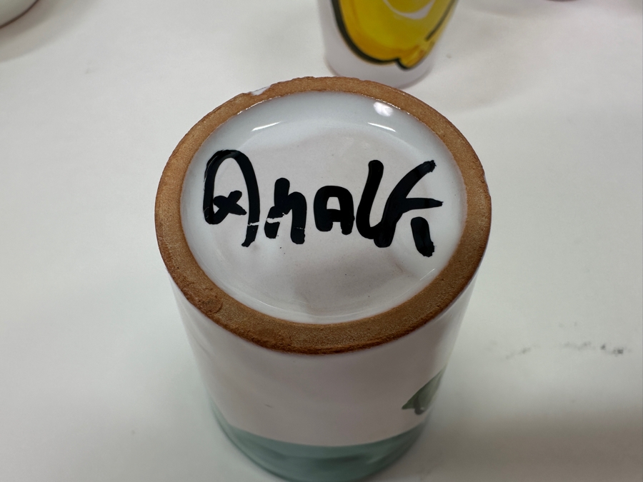 Hand Painted Italian Ceramic Lot With Bottles, Cups & Pair Of Oil & Vinegar Dispensers [Photo 8]