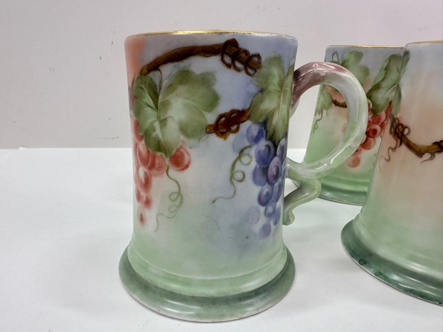Hand Painted Grape Design RC Bavaria Mugs Tankards Steins 4.75'H Goes with Item #67599 Tall Pitcher [Photo 2]