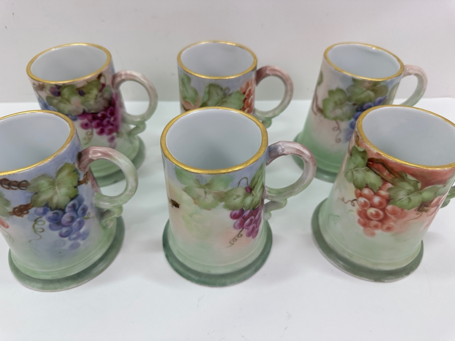 Hand Painted Grape Design RC Bavaria Mugs Tankards Steins 4.75'H Goes with Item #67599 Tall Pitcher [Photo 3]