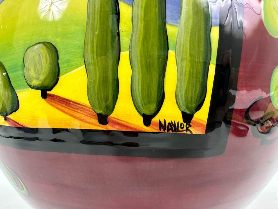 Large Hand Painted Naylor Art Pitcher 'Tuscan Grapes' Made In White Salmon, WA 15.5' H [Photo 8]