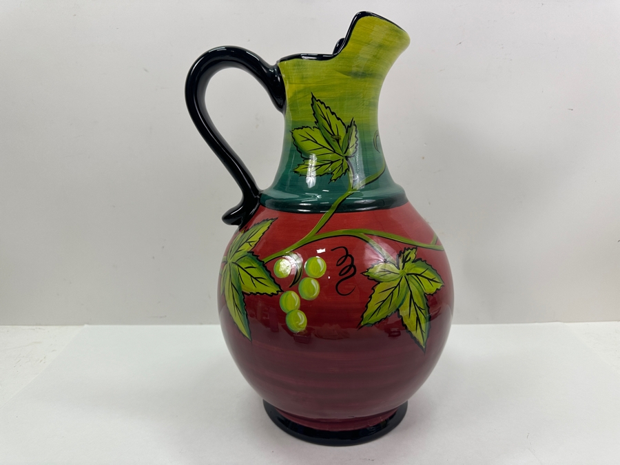 Large Hand Painted Naylor Art Pitcher 'Tuscan Grapes' Made In White Salmon, WA 15.5' H [Photo 5]