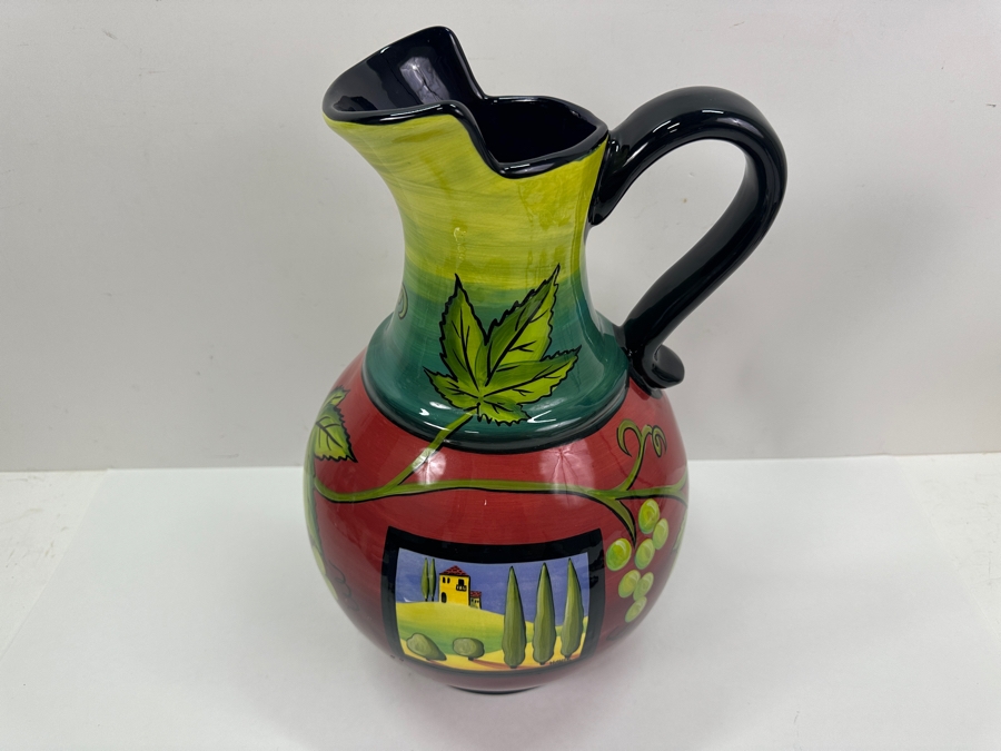 Large Hand Painted Naylor Art Pitcher 'Tuscan Grapes' Made In White Salmon, WA 15.5' H [Photo 3]