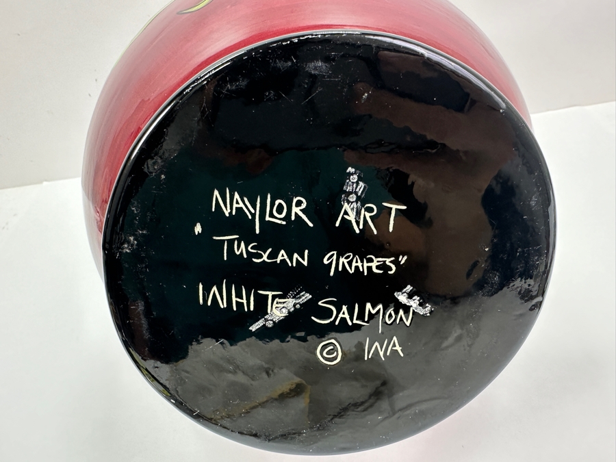 Large Hand Painted Naylor Art Pitcher 'Tuscan Grapes' Made In White Salmon, WA 15.5' H [Photo 6]