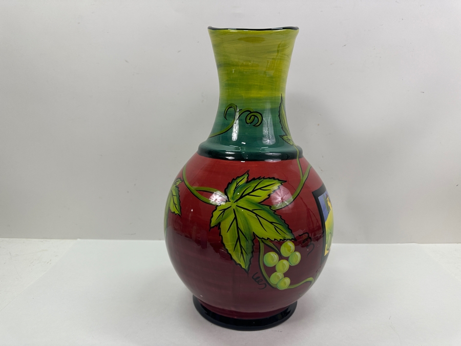Large Hand Painted Naylor Art Pitcher 'Tuscan Grapes' Made In White Salmon, WA 15.5' H [Photo 4]