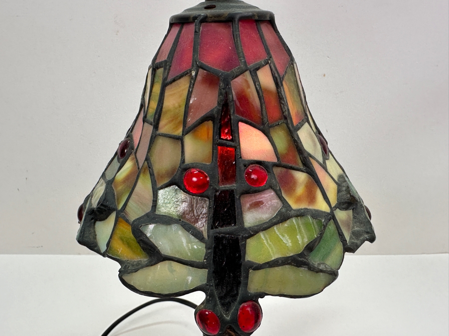 Tiffany Style Stained Glass Lamp With Dragonfly Design 13.5' H [Photo 3]
