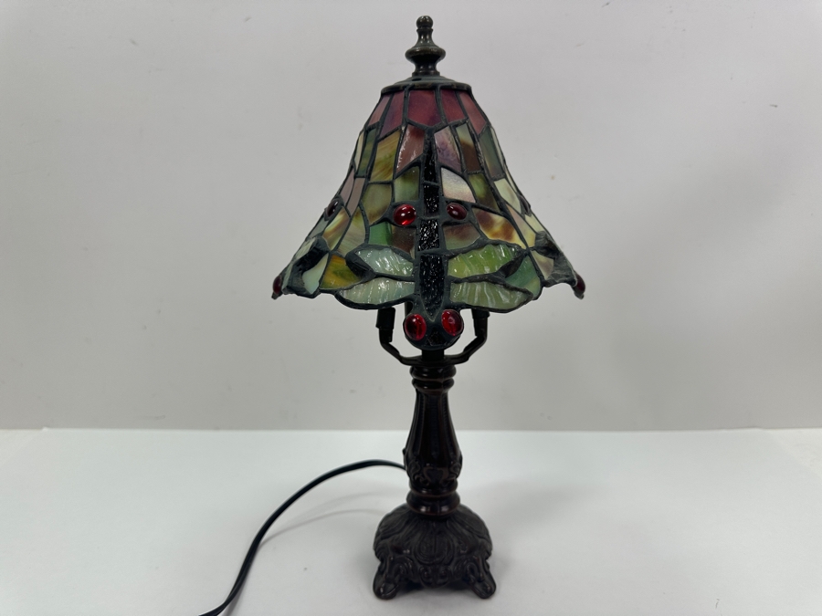 Tiffany Style Stained Glass Lamp With Dragonfly Design 13.5' H [Photo 6]
