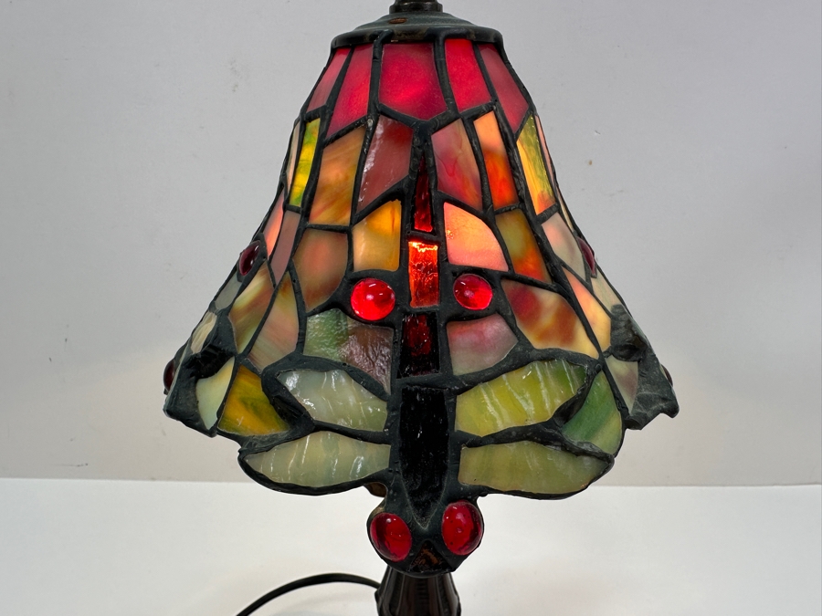Tiffany Style Stained Glass Lamp With Dragonfly Design 13.5' H [Photo 5]
