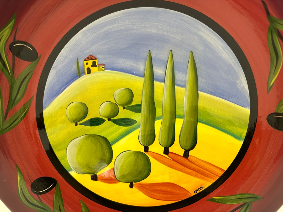 Large Hand Painted Naylor Arts Bowl Titled 'Tuscan Hills' Made In White Salmon, WA 17.5W X 3.5H [Photo 2]