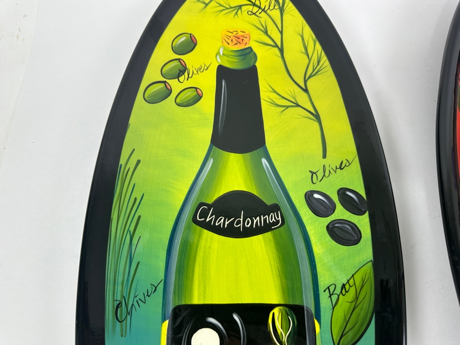 Pair Of Hand Painted Naylor Art Oval 'Wine' Platters Chardonnay & Pino Noir Made In White Salmon, WA 9W X 20.5L [Photo 4]