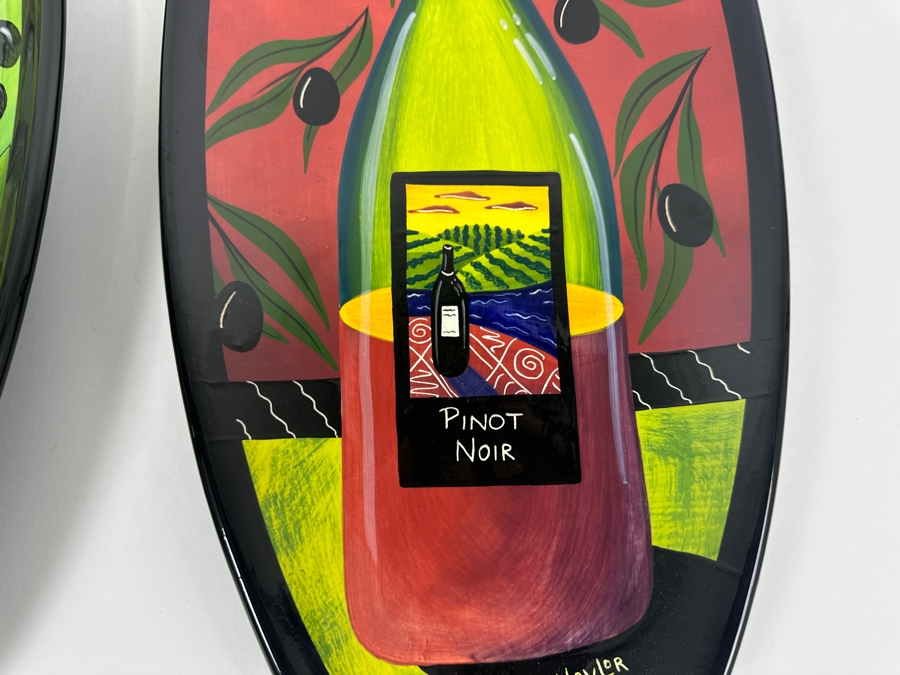 Pair Of Hand Painted Naylor Art Oval 'Wine' Platters Chardonnay & Pino Noir Made In White Salmon, WA 9W X 20.5L [Photo 6]