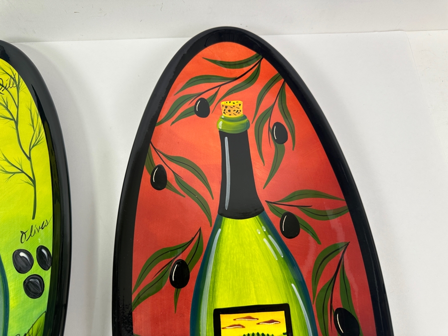 Pair Of Hand Painted Naylor Art Oval 'Wine' Platters Chardonnay & Pino Noir Made In White Salmon, WA 9W X 20.5L [Photo 7]