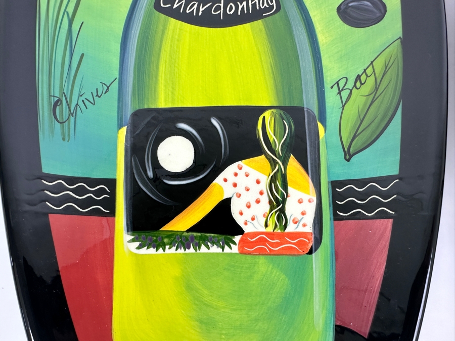 Pair Of Hand Painted Naylor Art Oval 'Wine' Platters Chardonnay & Pino Noir Made In White Salmon, WA 9W X 20.5L [Photo 3]