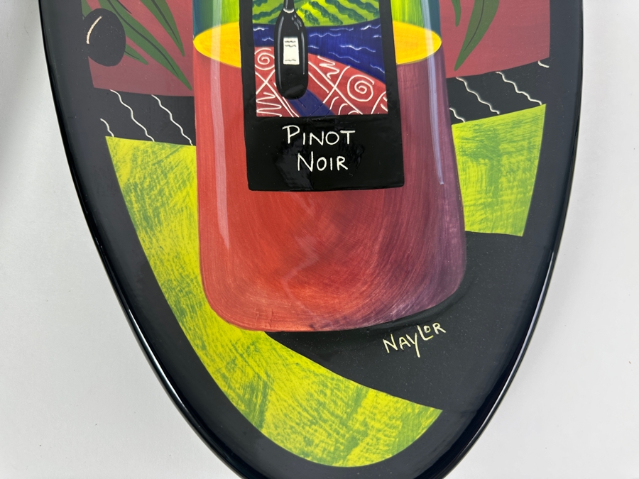 Pair Of Hand Painted Naylor Art Oval 'Wine' Platters Chardonnay & Pino Noir Made In White Salmon, WA 9W X 20.5L [Photo 5]