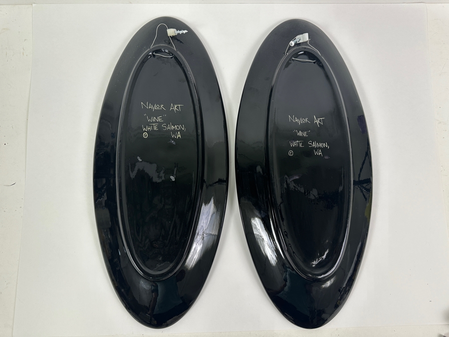 Pair Of Hand Painted Naylor Art Oval 'Wine' Platters Chardonnay & Pino Noir Made In White Salmon, WA 9W X 20.5L [Photo 8]