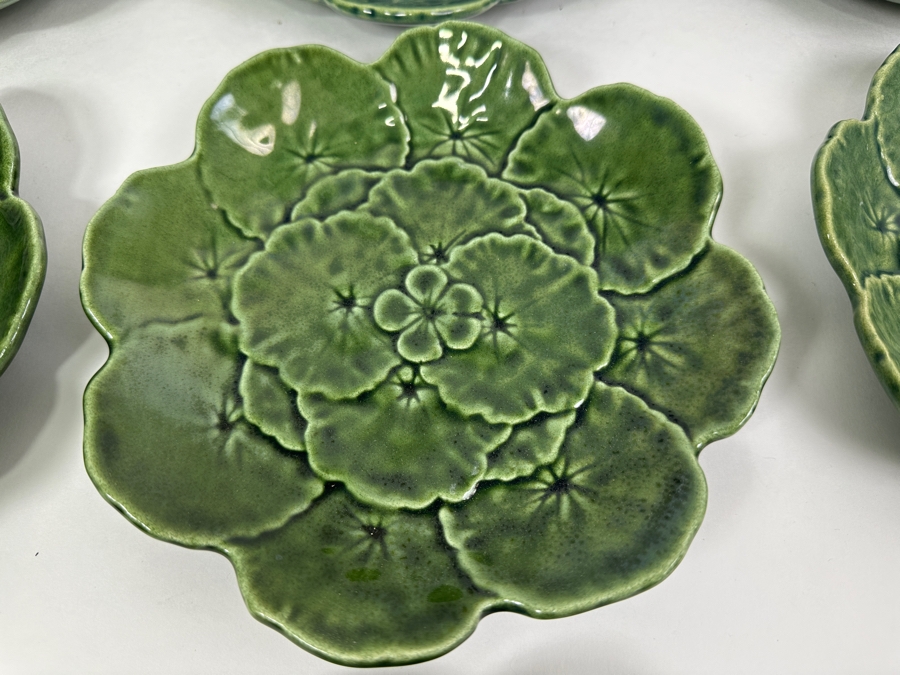 (9) Faience's Belo Portugal Majolica Green Leaf Salad Desert Plate 8'W [Photo 2]