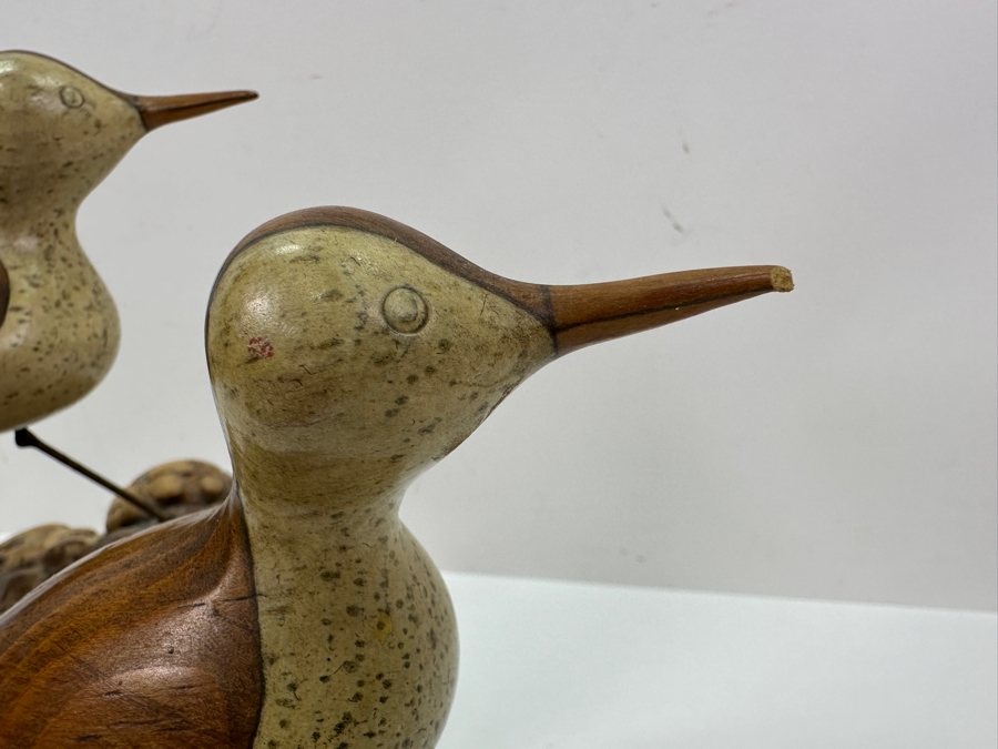 Wooden Pair Of Shore Birds Sculpture With Burlwood Base 9W X 8.5H [Photo 4]