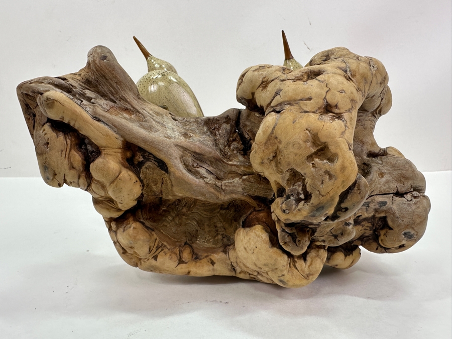 Wooden Pair Of Shore Birds Sculpture With Burlwood Base 9W X 8.5H [Photo 5]