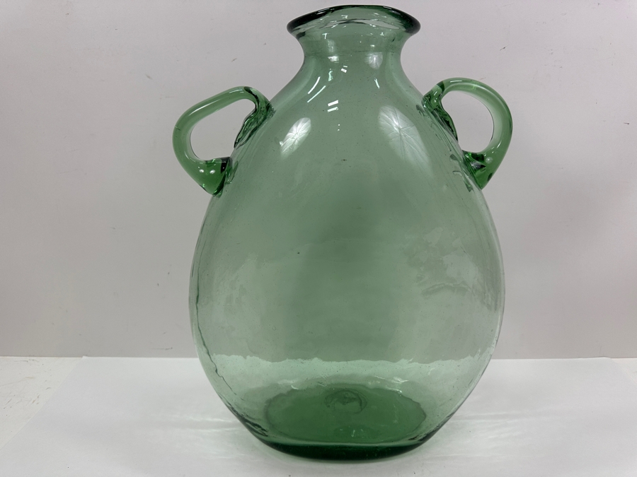 Hand Blown Green Glass Jug with Handles 11.5' x 16' [Photo 3]