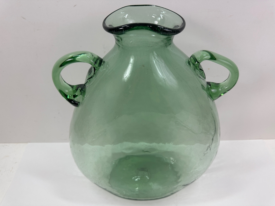 Hand Blown Green Glass Jug with Handles 11.5' x 16' [Photo 2]