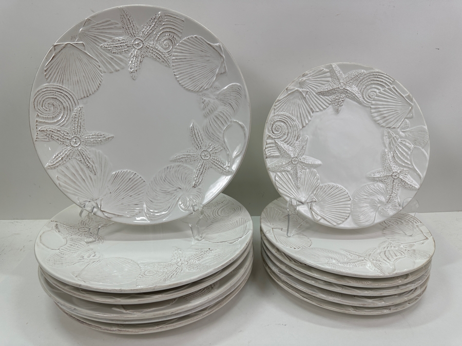 Zodax White Seashell Plates: (6) X 11.5' & (6) X 9.5' [Photo 2]