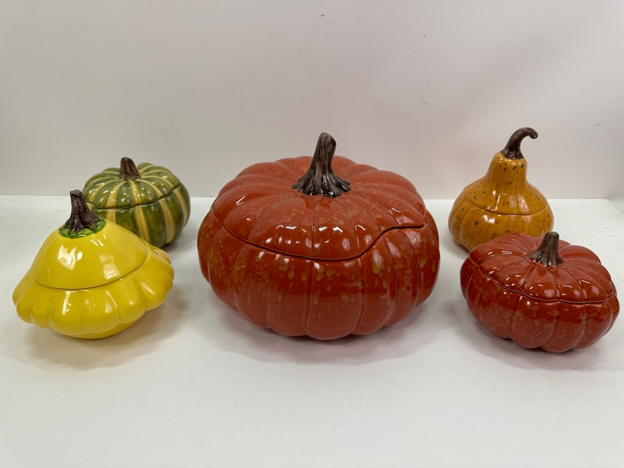 (5) Williams-Sonoma Lidded Bowls Pumpkin, Squash, Gourd [Photo 2]