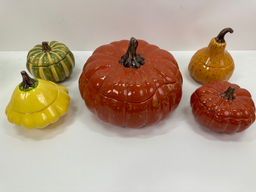 (5) Williams-Sonoma Lidded Bowls Pumpkin, Squash, Gourd [Photo 3]
