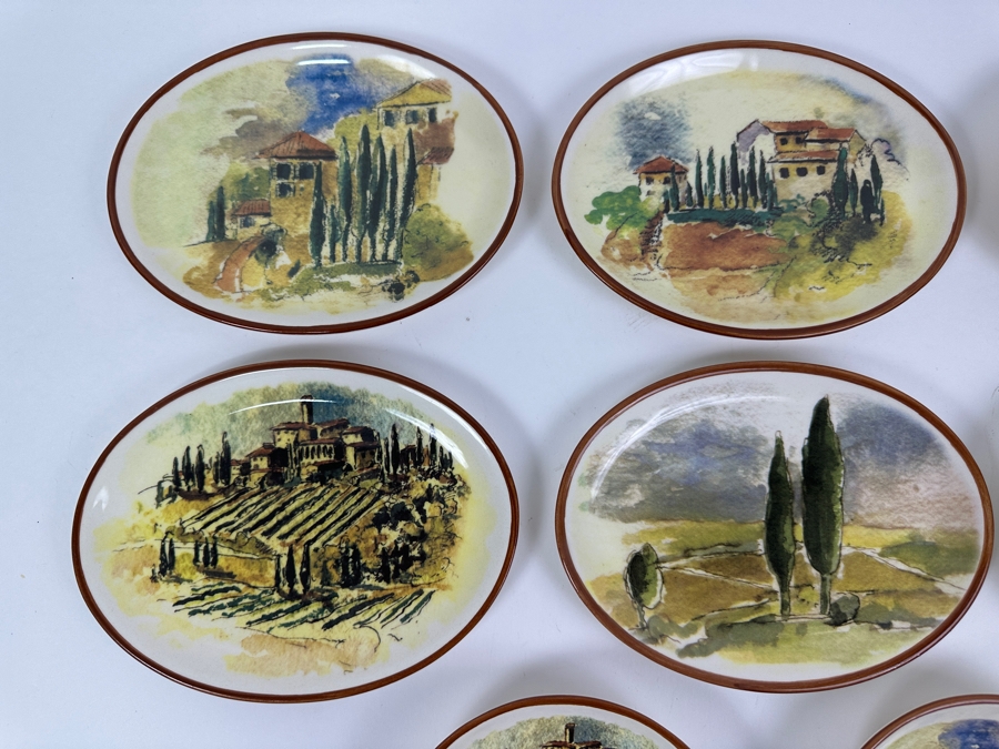 (8) Williams-Sonoma Tuscan Landscape Oval Appetizer Plates Dishes Made In Portugal (4) X 8' & (4) X 5.5' [Photo 4]