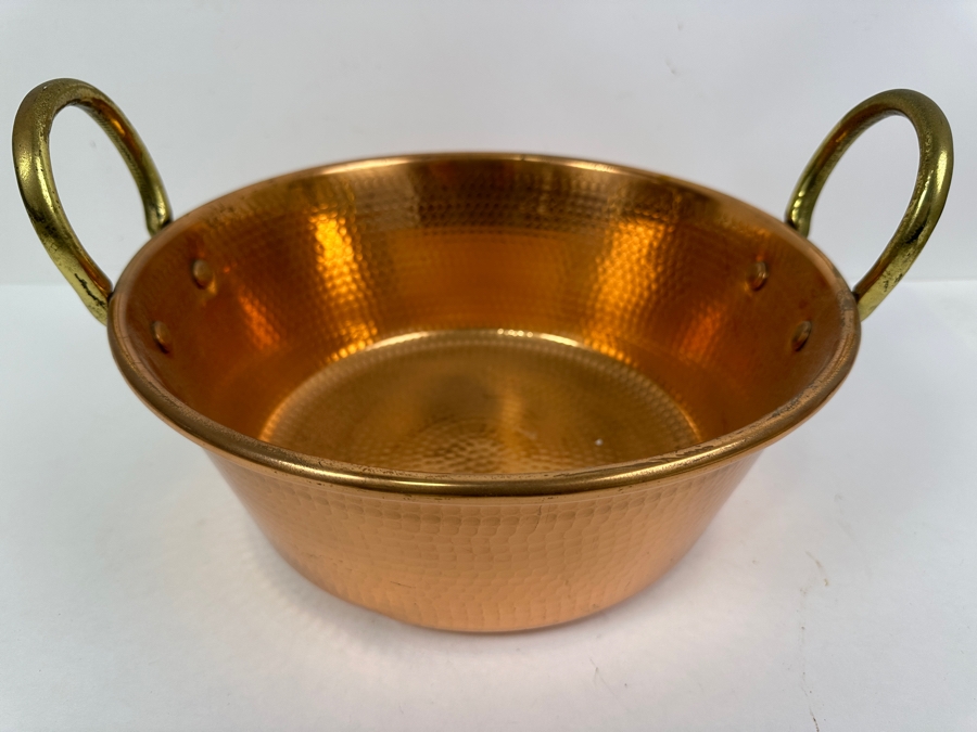 Hammered Copper Pot Jelly Pan With Brass Handles 14W X 4.5H [Photo 3]
