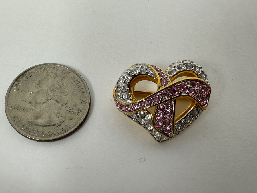 Swarovski Crystal Breast Cancer Watch With Floating Heart Pin Brooch [Photo 3]
